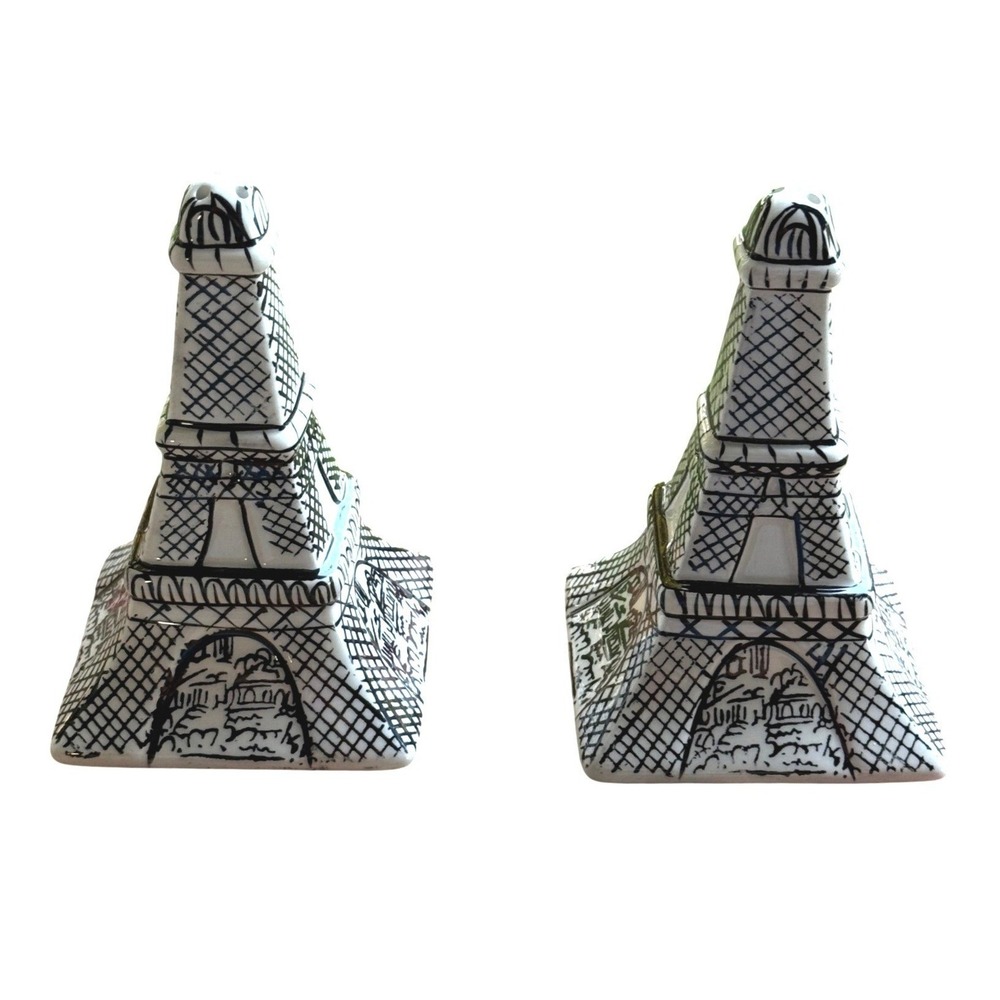 Mikasa Parisian Scenes Eiffel Tower Salt & Pepper Shaker Set Black White